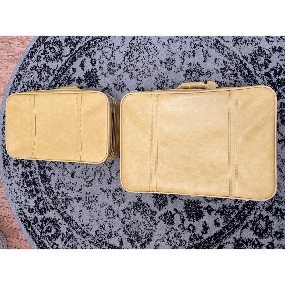Vintage American Tourister ESCORT Suitcase Set 2pc Mustard Yellow Retro 70s MCM